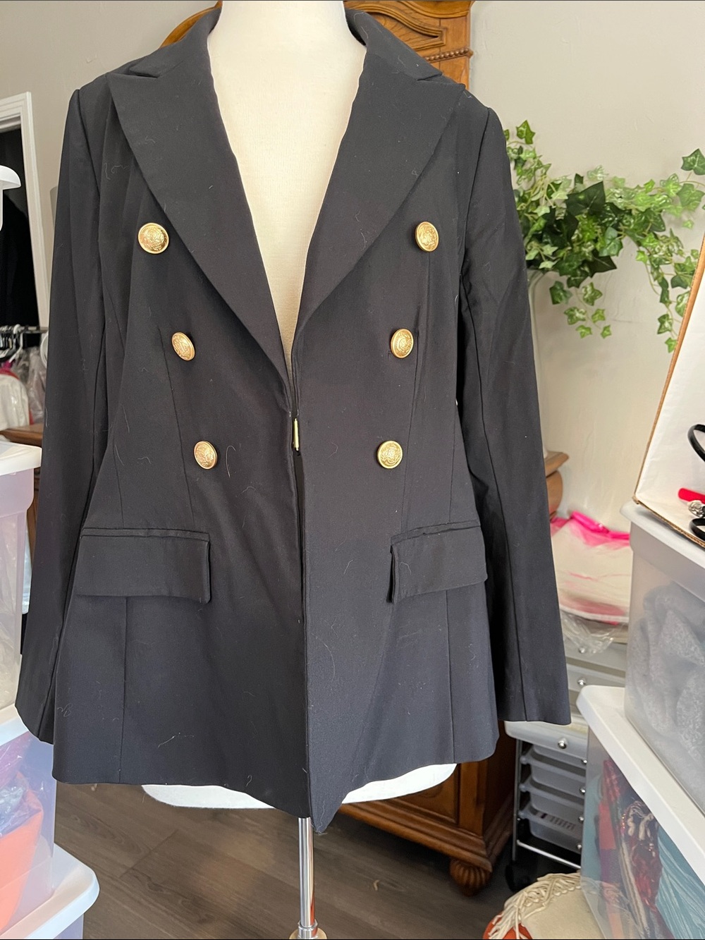 Lane Bryant Black Double-Breasted Blazer with Gold Buttons